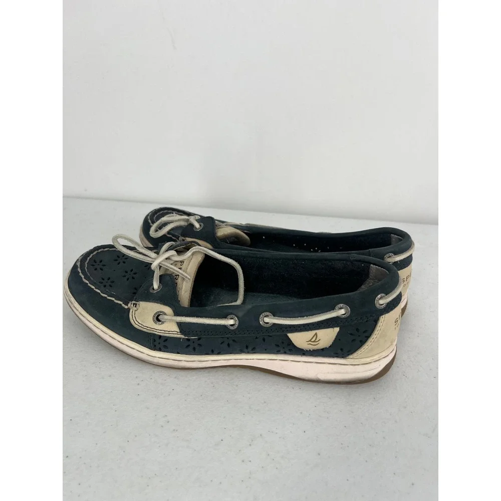 Sperry Top-Sider Womens 8.5M Navy Blue Perforated Leather Boat Shoes 9265919 - Picture 6 of 9
